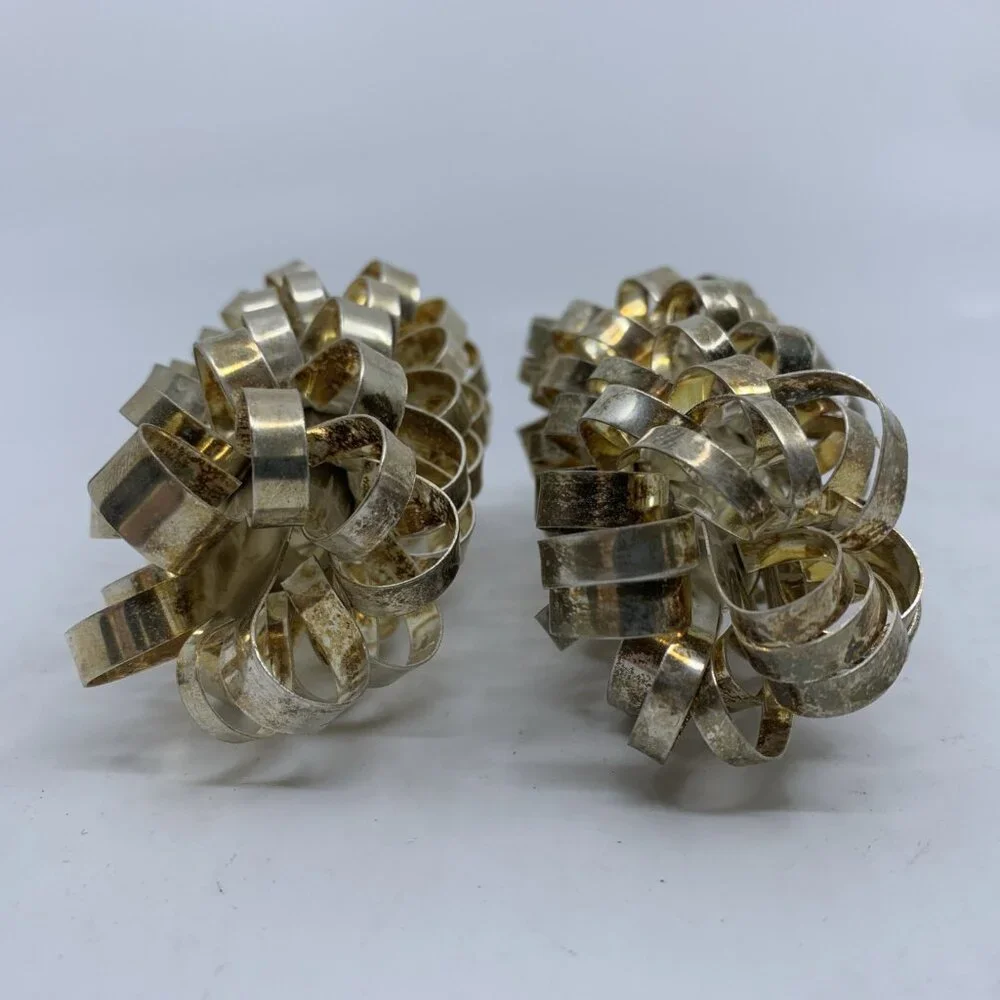 Vintage Brass Ribbon Loop Slim Taper Candle Covers 4.5” Tall MCM Pair - Picture 5 of 5